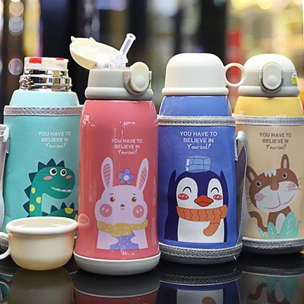 

water bottles stainless steel bottle- 600ml with straw lid & spout lid, protective cover, keeps liquids or cold, insulated bottle