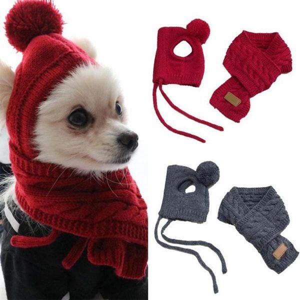 

dog apparel fashion winter warm knitted pet hat scarf set dogs hats pets products funny cosplay cap for chihuahua puppy accessories