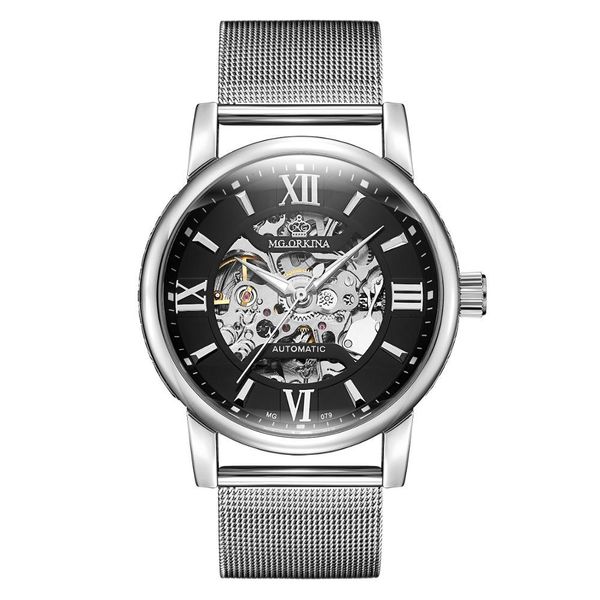 

mgorkina skelet men's watches luxury design automatic mechanical, Slivery;brown