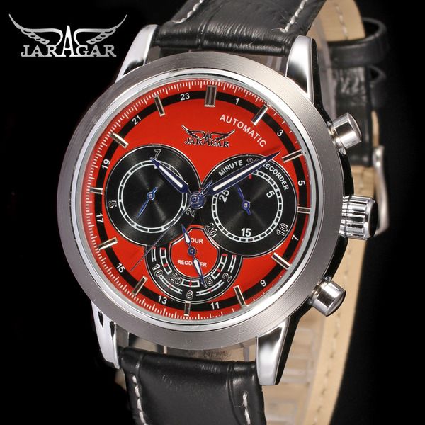 

jaragar casual militaire sport mechanische automatische horloges volledige kalender lichtgevende handen klok mannelijke merk luxe, Slivery;brown