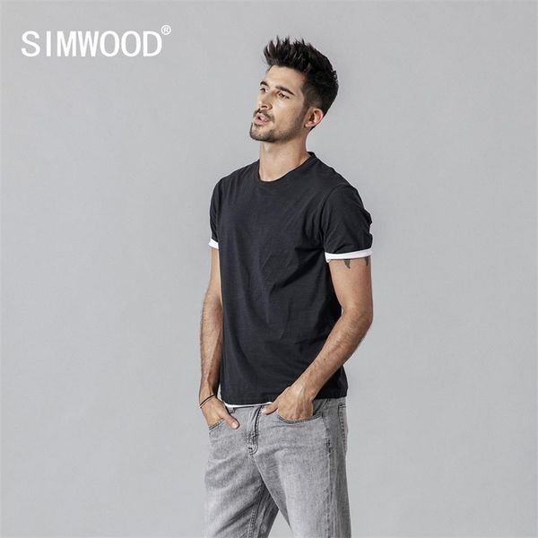 Simwood 2021 Sommer Neues T-Shirt Männer Kontrastbindungen T-shirt Casual O-Neck Top Tees Hohe Qualität Markenkleidung T-Shirt 190354 210317