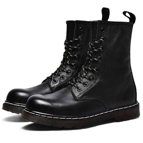 

boots women genuine leather pleated female black ankle couples men winter high-shoes booties lychee texture