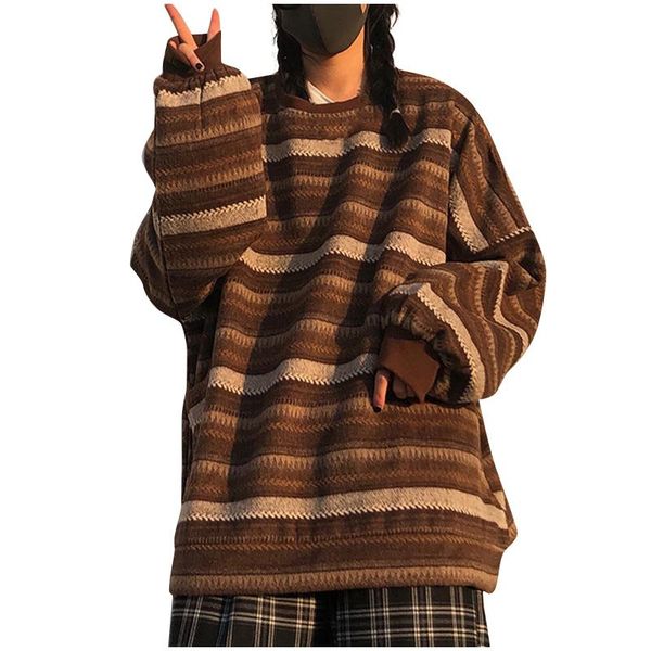 

women's hoodies & sweatshirts striped pullover oversized plus size knitted long sleeve harajuku winter autumn sudaderas con capucha, Black