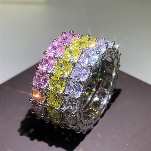 Almofada artesanal Corte 5A Cz Birthstone Anel Real 925 Esterlina de Noivado de Prata Anéis de Casamento Para As Mulheres Homens Party Jóias