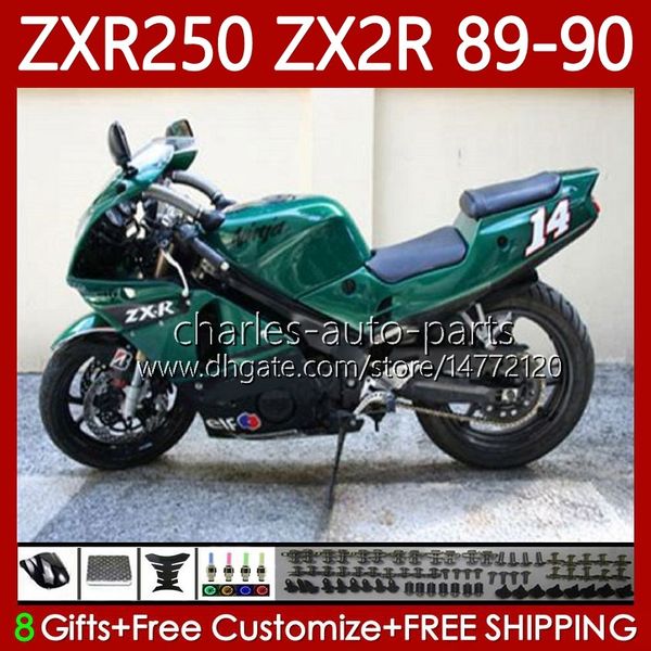 Kit de carroçaria completo para Kawasaki Ninja ZX 2R 2 R R250 ZXR 250 ZX2R ZXR250 1989 1990 Body 84No.81 Dark Verde ZX-2R ZXR-250 89-98 ZX-R250 ZX2 R89 90 Fairing de motocicletas