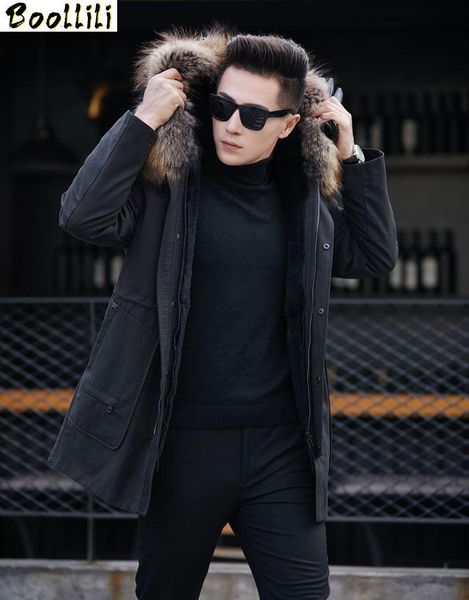 

men's leather & faux boollili winter jacket men parka real fur coat natural liner luxury jackets parkas hombre 2021, Black
