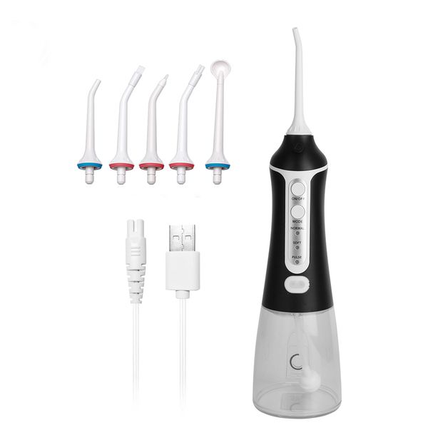 USB-Auflade-Wasserflosser, elektrische Munddusche, 300 ml, mit 5 Düsenspitzen, kabelloser Zahnreiniger für Zahnspangen, Brücken, Pflege, Zuhause, Reisen