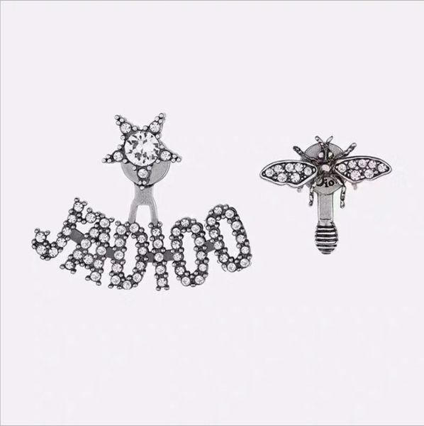 

70% off high-quality jewelry family bee inlaid snowflake asymmetric female star same earrings, Silver