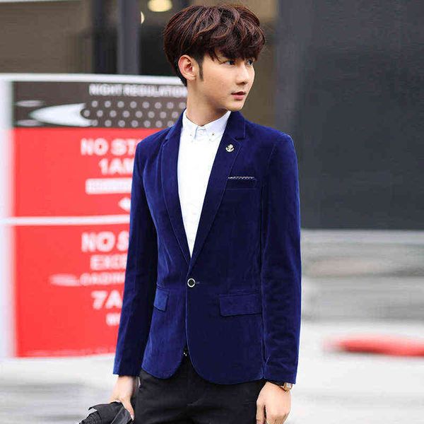 

luxury suits blaze 2021 autumn and winter golden veet trendy men's coat fashion single youth casual suit men, Black
