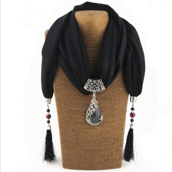 

pendant necklaces 2021 bijoux fashion ethnic necklace for women multicolor ceramic beads peacock statement scarf bohemian jewelry, Silver