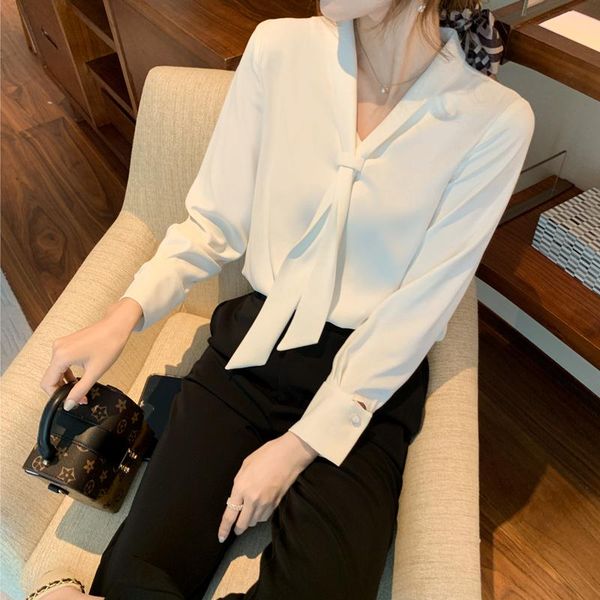 

women's blouses & shirts coigarsam blouse women autumn 2021 long sleeve chiffon v-neck white blusas womens and