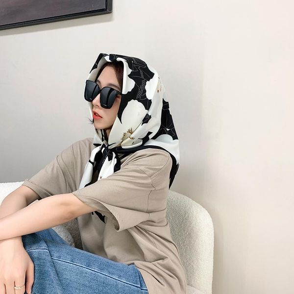 

scarves 90cm * design scarf lady shawl printed silk felt headscarf square wrap 2021, Blue;gray