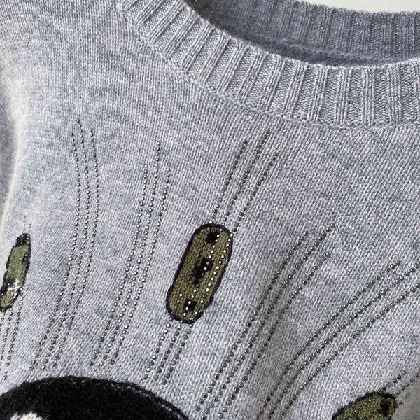 

sweater 2021 early autumn skull print beaded chain knit women qcbo, White;black