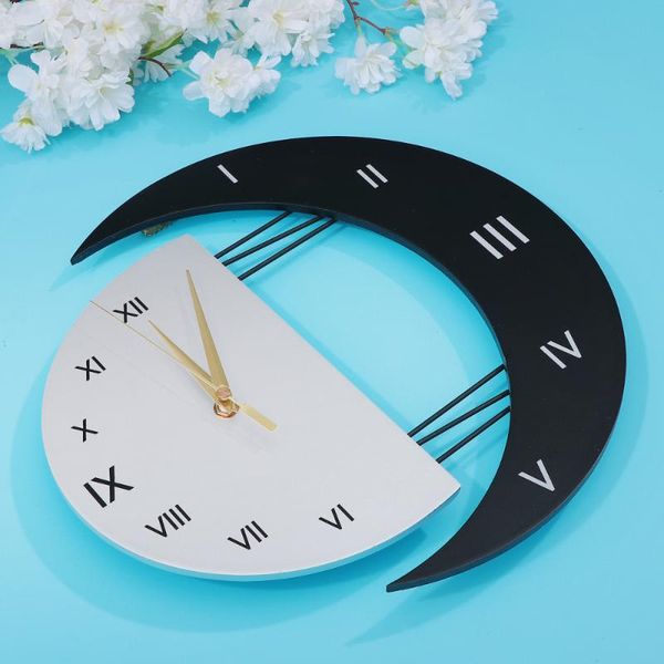

1pc moon sun design wall clock creative silent hanging home decoration without dry battery clocks
