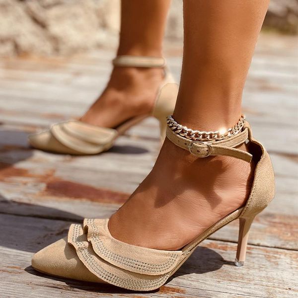 

sandals 2021 women platform ruffles female party elegant pointed toe summer shoes ladies fashion buckle footwear big size, Black