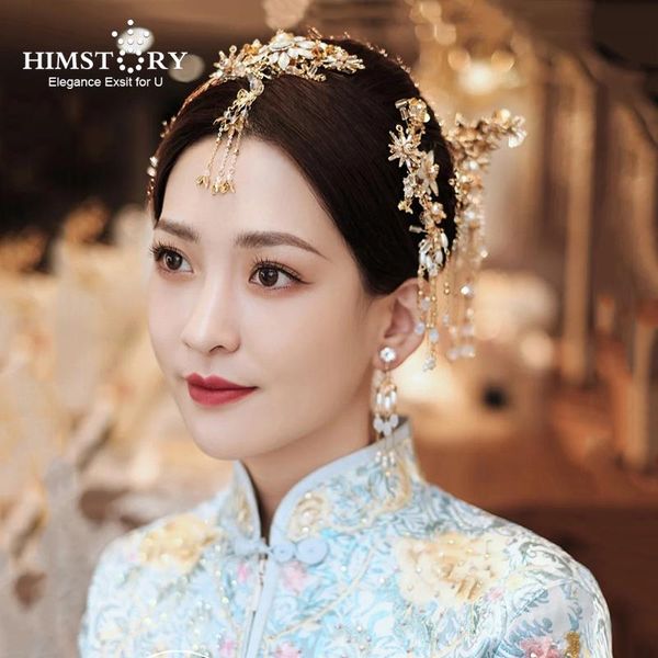 Himostory Antike chinesische blaue Brauthochzeit Frauen Mädchen Hanfu Kleid Quasten Haarnadel Haarstöcke Kammdekoration Accessoire Clips Barrettes