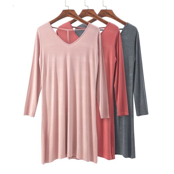 

women's sleepwear v neck night casual nightwear long sleeve modal cotton nightgowns plus size female nightshirt 6xl 7xl u6xr, Black;red