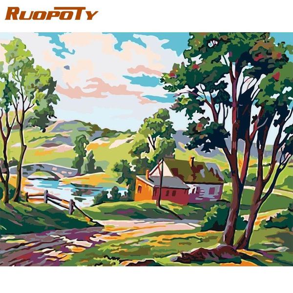 

paintings ruopoty diy painting by numbers kits 60x75cm frame acrylic paint for adults house landscape modern wall home decor