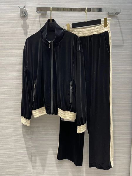 

women's two piece pant 2021 autumn winter fashion stand collar coat and long pants brand same style 2 pieces sets 1020-23, White