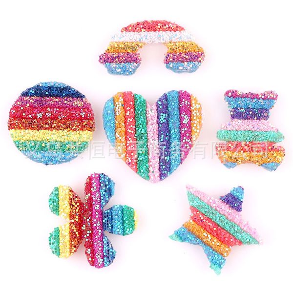 

diy handmade material selling rainbow tube five-star heart cartoon jewelry patch children's hairpin accessories, Slivery;white
