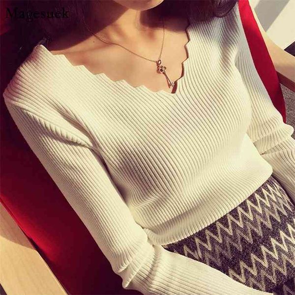 

autumn fashion sweaters for women pullover v-neck long sleeve knitted high elastic pull jumper 7113 50 210512, White;black