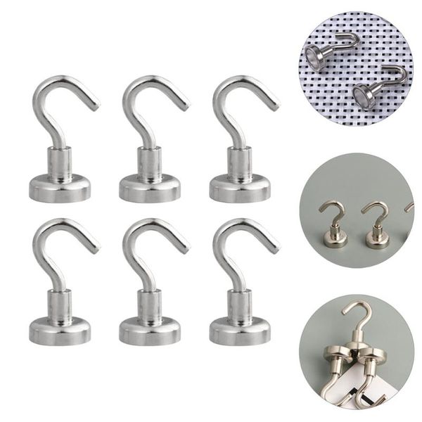 

hooks & rails 6pcs magnetic strong hanging for home (silver)