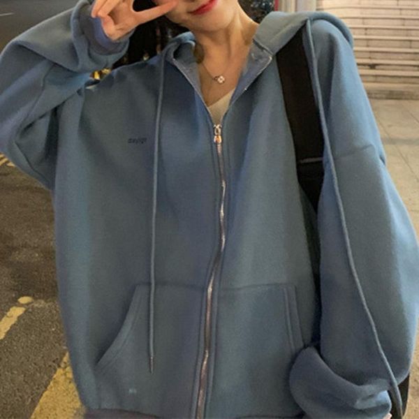 

women's hoodies & sweatshirts 1378 women korean style vintage solid color long sleeve oversized hooded sweatshirt lady casual large coa, Black