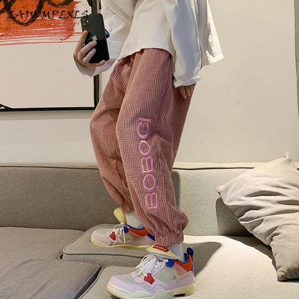 

men's pants men casual corduroy pink trousers wide leg hip hop harajuku streetwear harem joggers, Black