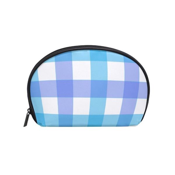 

fengju multifuncition shell cosmetic bag purse half moon hanging travel toiletry pouch for girls woman blue gingham bags & cases