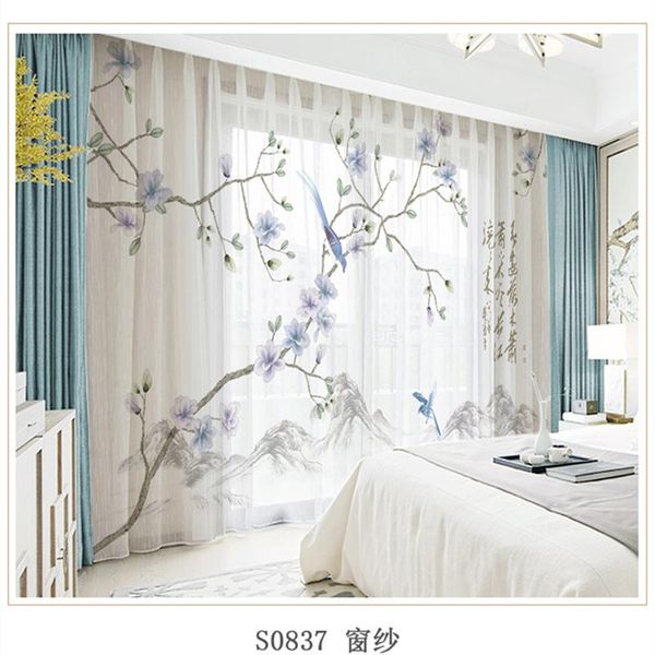 

curtain & drapes custom chiffon sheer window drape for bedroom living room floral blossom birds khaki gray brown pink blue