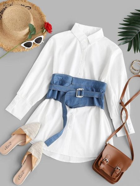 

casual dresses 2021 fall product loose chic denim plastic waist lace slim elegant lady dress, Black;gray