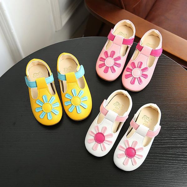

athletic & outdoor 2021 spring korean girl leather shoes princess children peas sunflower girls flowers sweet hollow breathable, Black