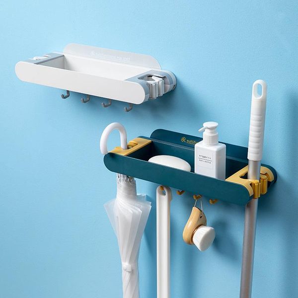 

creative punching-wall-mounted bathroom shelf mop clip toilet towel storage rack hook hooks & rails