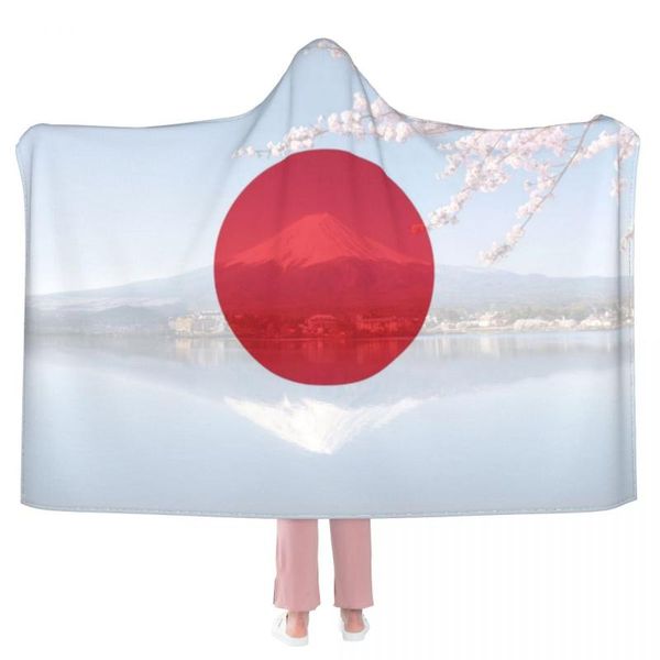 

blankets japan mount fuji cherry blossom hooded blanket colorful child sherpa wearable microfiber bedding