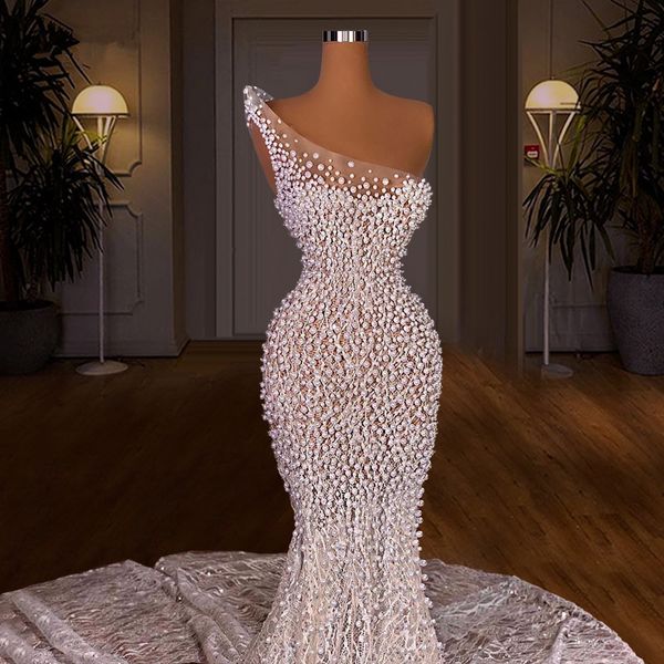 3 Tasarımlar Beyaz Abiye Mermaid İnciler Zarif Balo Parti Elbise Kadınlar Örgün Giyim Koruları 2021