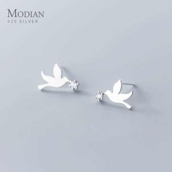 

cute animal birds stud earrings for women and grils 925 sterling silver clear cz jewelry oorbellen earring 210707, Golden;silver