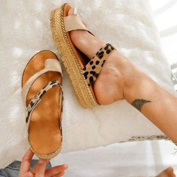 

woman platform flip flop summer women leopard slippers 2021 women's casual flats ladies sandal female beach shoes plus size, Black