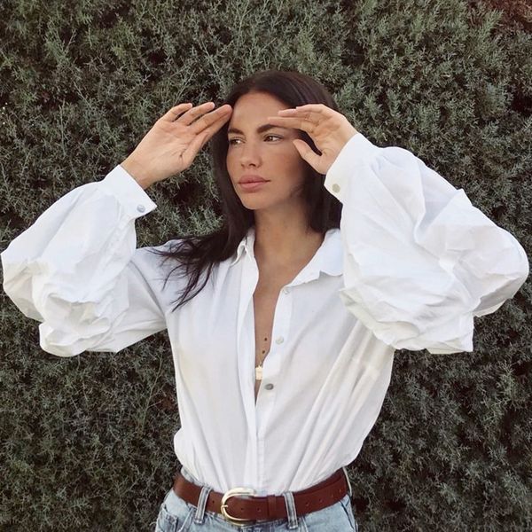 

oversize loose casual white women shirt cotton lantern sleeve ruched spring summer spring summer fashion tunic women blouse 210422