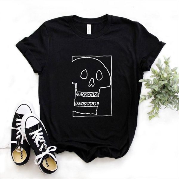 

big skull print cotton casual women t shirts funny yong girl tee a 1189, White