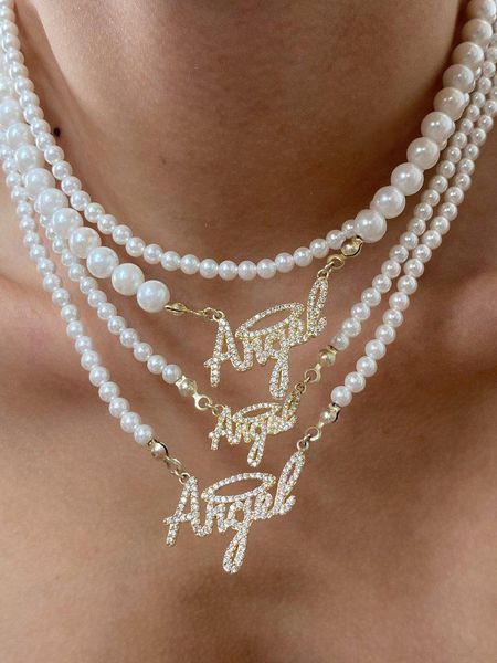 

chokers trendy pearl bead chain choker necklace for women handmade crystal angel pendant collar jewelry lover gift, Golden;silver