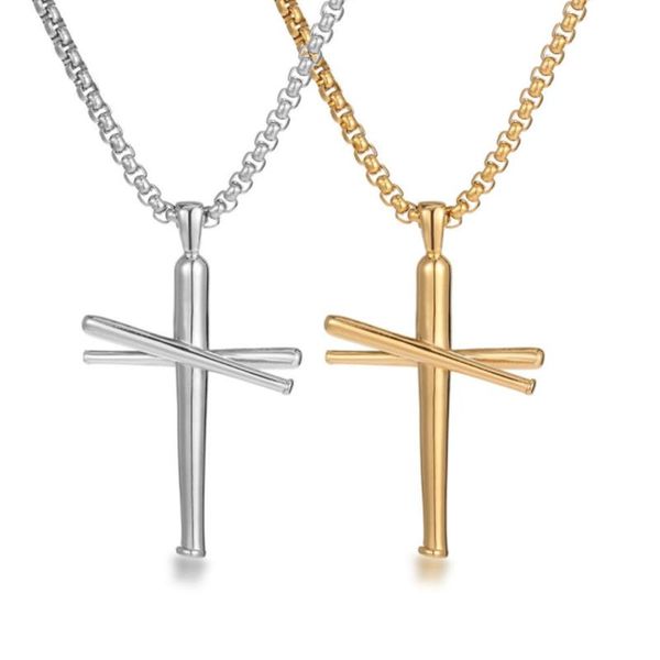 

pendant necklaces personality creative baseball bat cross men's necklace trendy party punk, Silver