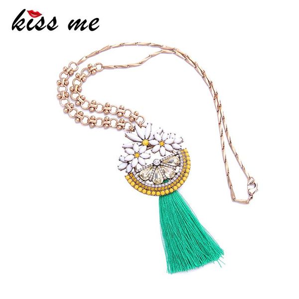 

pendant necklaces kissme long necklace 2021 fan shape daisy green tassel & pendants ethnic women jewelry, Silver