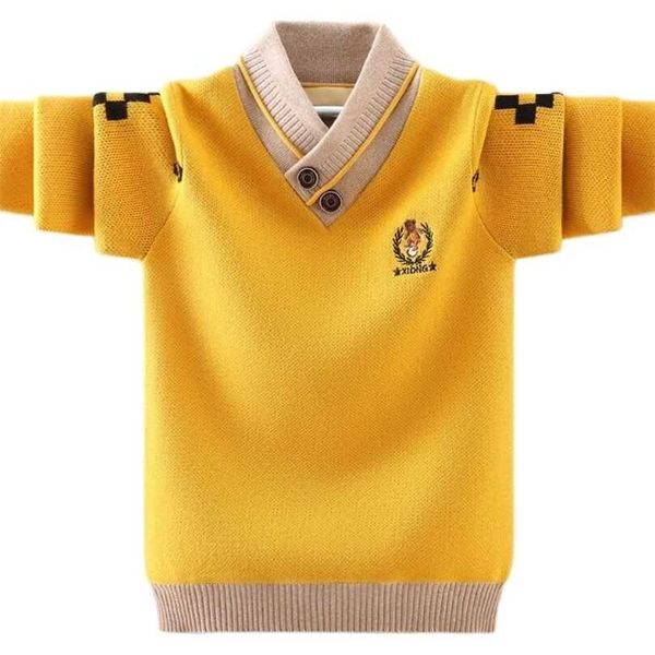 Maglione per bambini 3-17T giacca invernale per bambini calda per neonati pullover a maniche lunghe in velluto lavorato a maglia a collo alto con collo a camicia vestito 211104