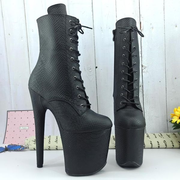 

dress shoes leecabe black snake pu 20cm/8inches high heel platform closed toe pole dance boots