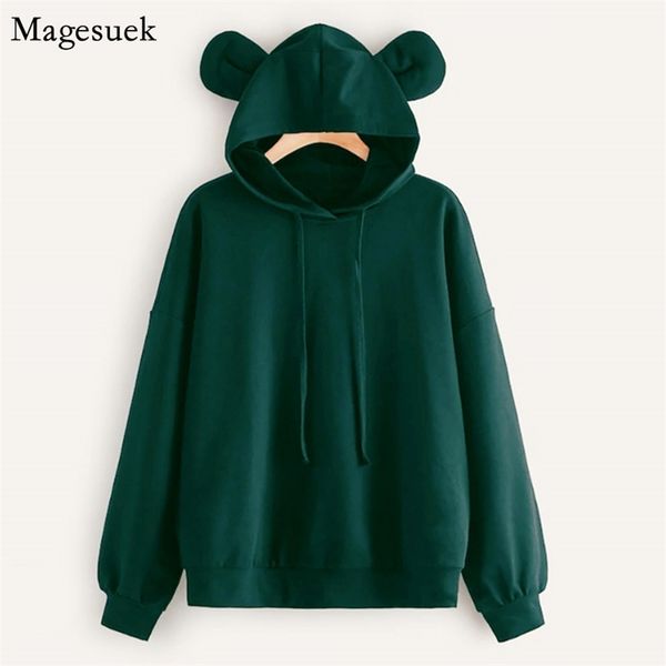 

autumn winter loose oversized hoodies women long sleeve cat ear cartoon female kawaii hoodie casual solid sweatshirt 12416 210512, Black