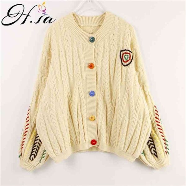 

woman sweaters knit oversized cardigans chic harajuku embroidery knitting winter warm female knitwear 210430, White