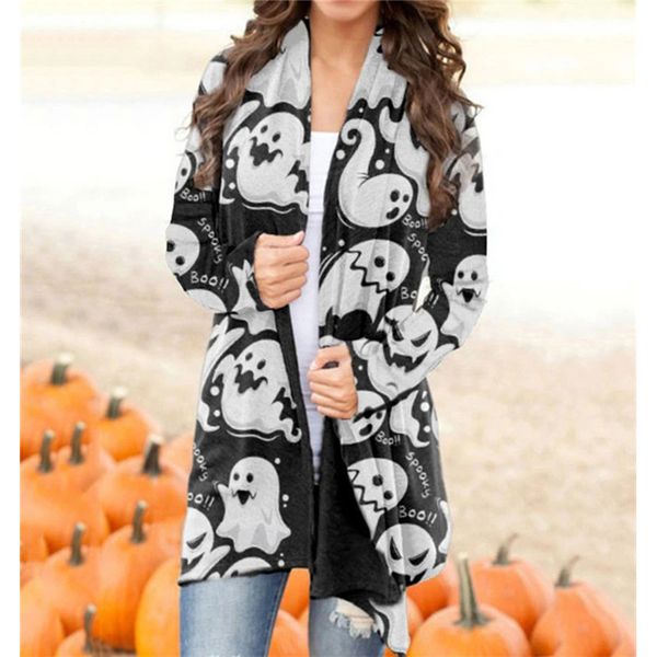 

halloween self long sleeve skull hooded long sleeve ladies long sweater loose, comfortable and soft, White