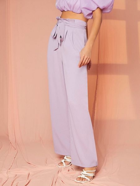 

paperbag waist wide leg pants i8yh#, Black;white