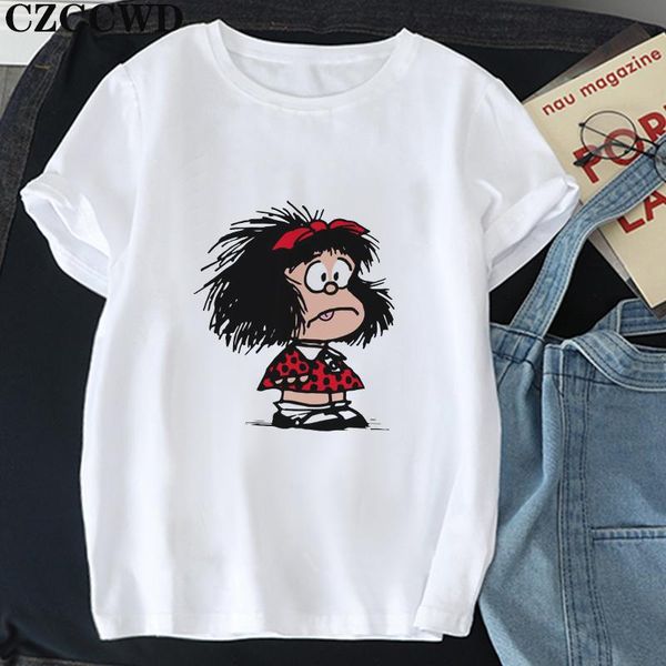

women's t-shirt harajuku t-shirts goth woman tshirts vintage aesthetic clothes mujer camisetas vogue casual funny cartoon print, White