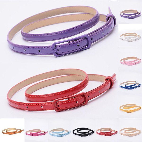 

belts naiveroo pu leather thin skinny waistband adjustable belt candy colors sweetness women female for dress, Black;brown